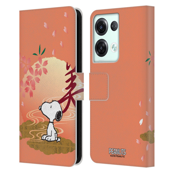 Peanuts Oriental Snoopy Sakura Leather Book Wallet Case Cover For OPPO Reno8 Pro
