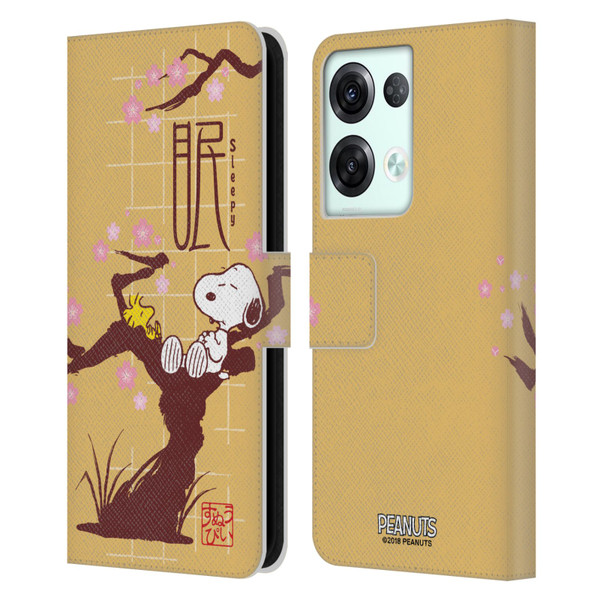 Peanuts Oriental Snoopy Sleepy Leather Book Wallet Case Cover For OPPO Reno8 Pro