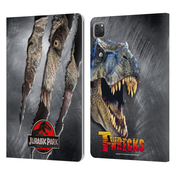 Jurassic Park Logo T-Rex Claw Mark Leather Book Wallet Case Cover For Apple iPad Pro 11 2020 / 2021 / 2022