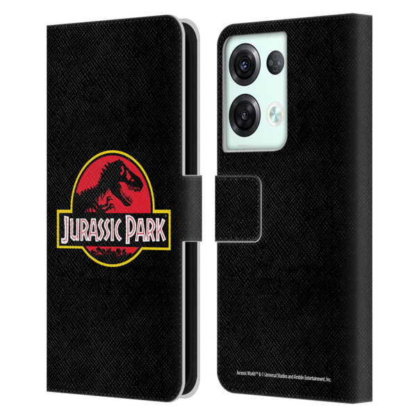 Jurassic Park Logo Plain Black Leather Book Wallet Case Cover For OPPO Reno8 Pro