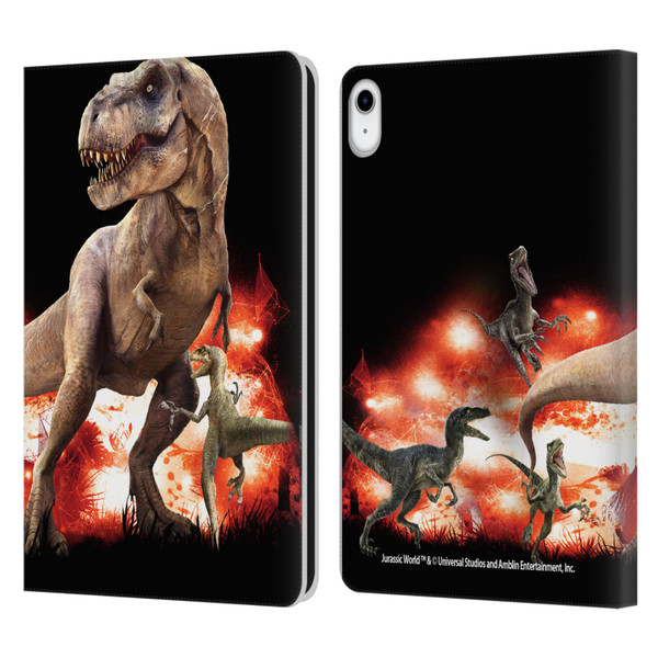 Jurassic World Key Art T-Rex VS. Velociraptors Leather Book Wallet Case Cover For Apple iPad 10.9 (2022)