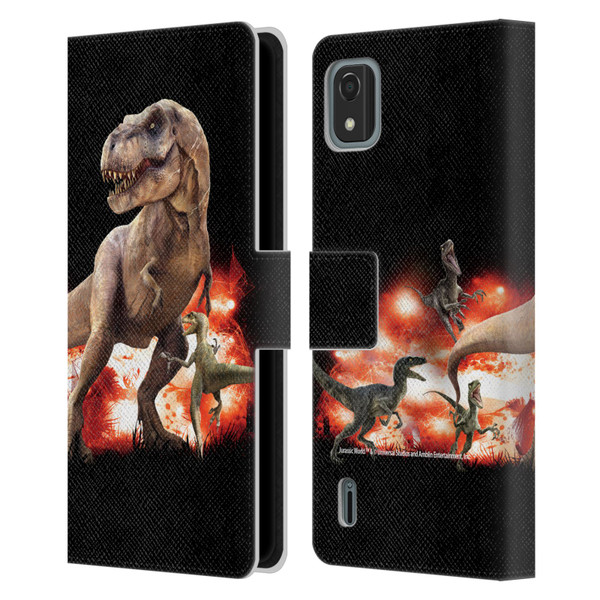 Jurassic World Key Art T-Rex VS. Velociraptors Leather Book Wallet Case Cover For Nokia C2 2nd Edition