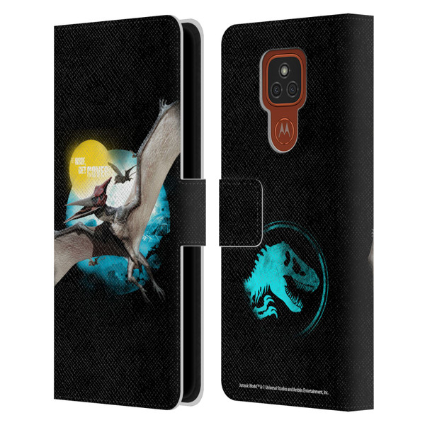 Jurassic World Key Art Pteranodon Leather Book Wallet Case Cover For Motorola Moto E7 Plus