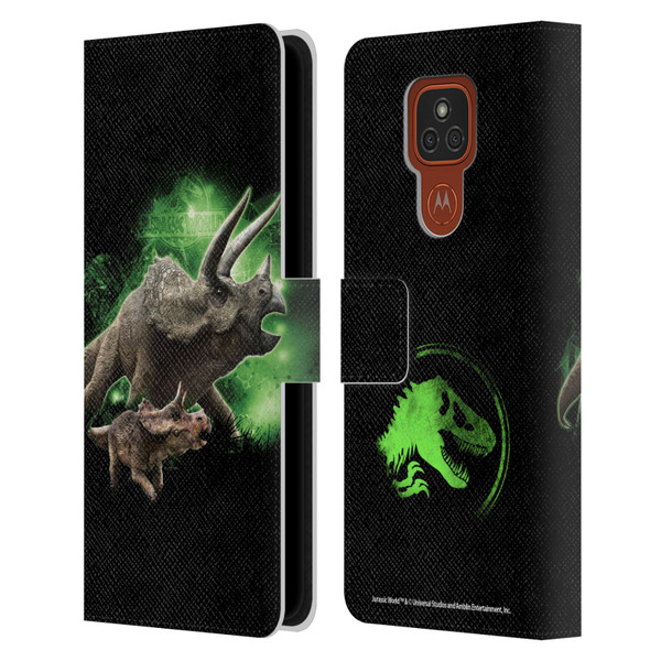Jurassic World Key Art Triceratops Leather Book Wallet Case Cover For Motorola Moto E7 Plus