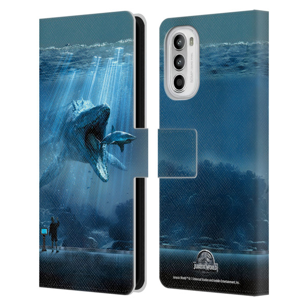 Jurassic World Key Art Mosasaurus Leather Book Wallet Case Cover For Motorola Moto G52