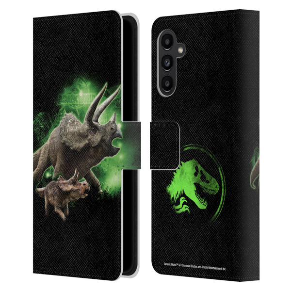 Jurassic World Key Art Triceratops Leather Book Wallet Case Cover For Samsung Galaxy A13 5G (2021)