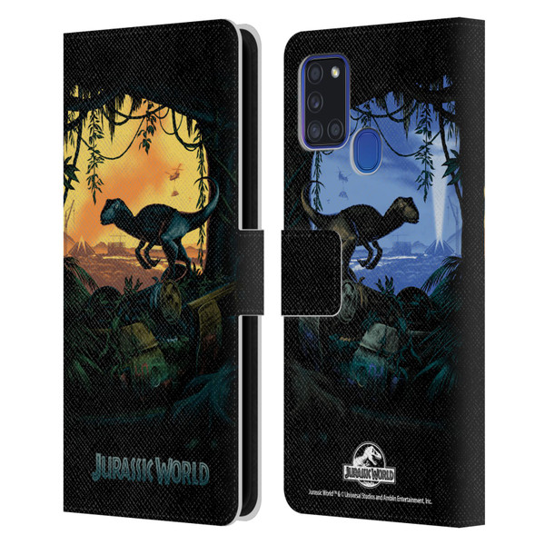 Jurassic World Key Art Blue Velociraptor Leather Book Wallet Case Cover For Samsung Galaxy A21s (2020)
