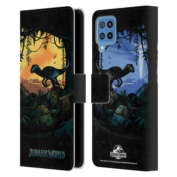 Jurassic World Key Art Blue Velociraptor Leather Book Wallet Case Cover For Samsung Galaxy F22 (2021)