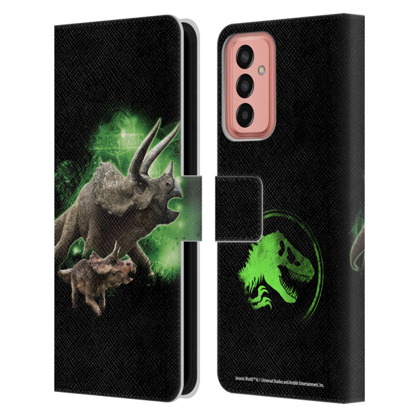 Jurassic World Key Art Triceratops Leather Book Wallet Case Cover For Samsung Galaxy M13 (2022)
