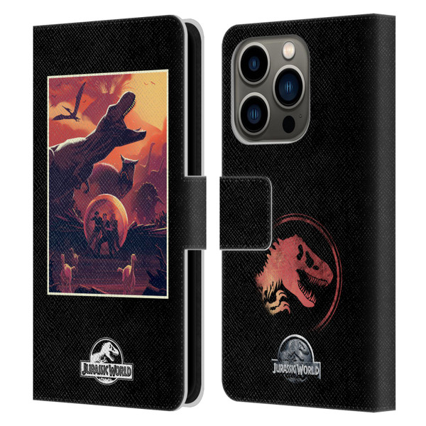 Jurassic World Vector Art Volcano Escape Leather Book Wallet Case Cover For Apple iPhone 14 Pro