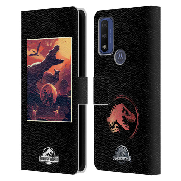 Jurassic World Vector Art Volcano Escape Leather Book Wallet Case Cover For Motorola G Pure
