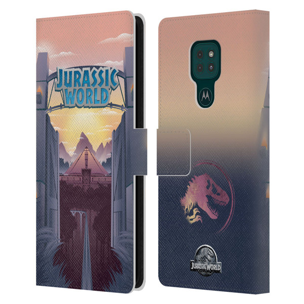Jurassic World Vector Art Park's Gate Leather Book Wallet Case Cover For Motorola Moto G9 Play
