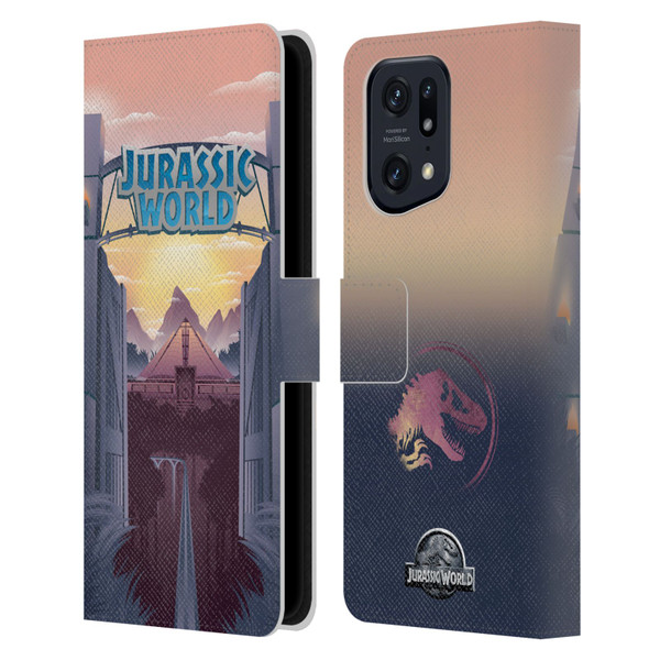 Jurassic World Vector Art Park's Gate Leather Book Wallet Case Cover For OPPO Find X5 Pro