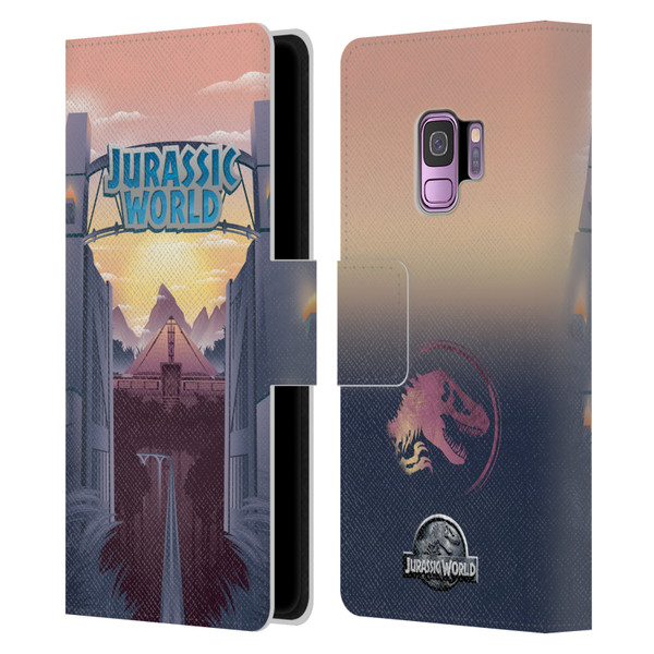 Jurassic World Vector Art Park's Gate Leather Book Wallet Case Cover For Samsung Galaxy S9