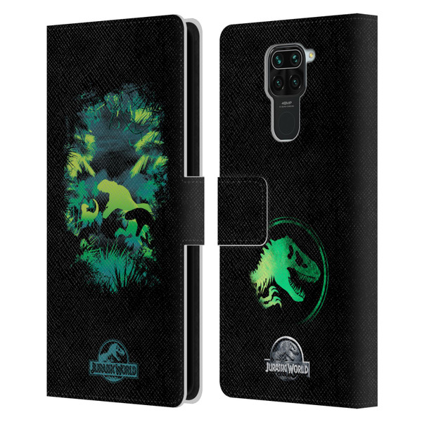 Jurassic World Vector Art T-Rex Silhouette Leather Book Wallet Case Cover For Xiaomi Redmi Note 9 / Redmi 10X 4G