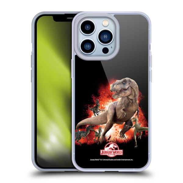 Jurassic World Key Art T-Rex VS. Velociraptors Soft Gel Case for Apple iPhone 13 Pro