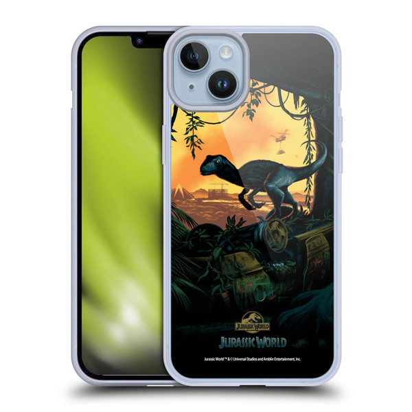 Jurassic World Key Art Blue Velociraptor Soft Gel Case for Apple iPhone 14 Plus