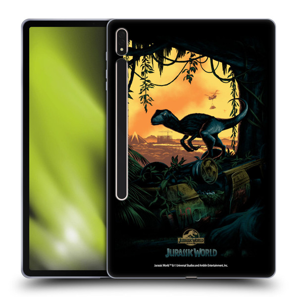 Jurassic World Key Art Blue Velociraptor Soft Gel Case for Samsung Galaxy Tab S8 Plus