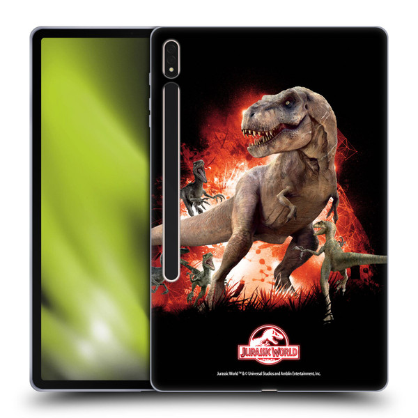 Jurassic World Key Art T-Rex VS. Velociraptors Soft Gel Case for Samsung Galaxy Tab S8 Plus