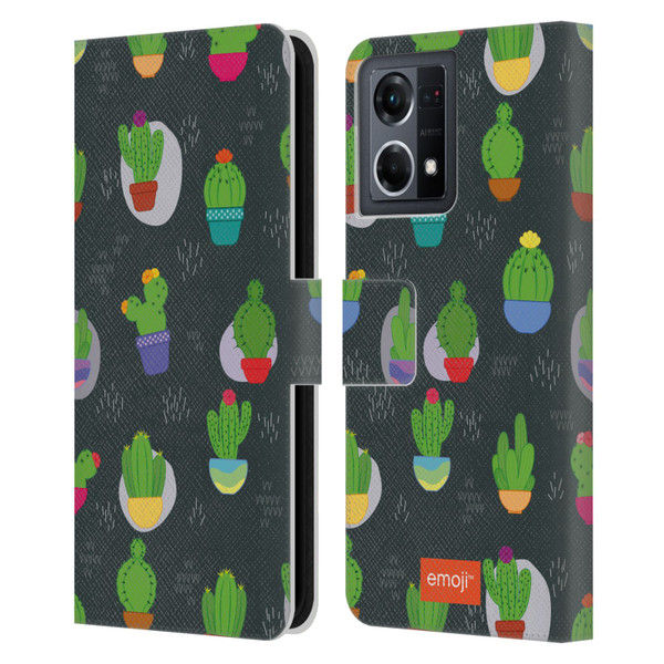 emoji® Cactus And Pineapple Pattern Leather Book Wallet Case Cover For OPPO Reno8 4G