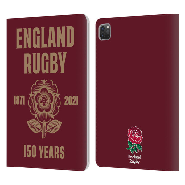 England Rugby Union 150th Anniversary Red Leather Book Wallet Case Cover For Apple iPad Pro 11 2020 / 2021 / 2022