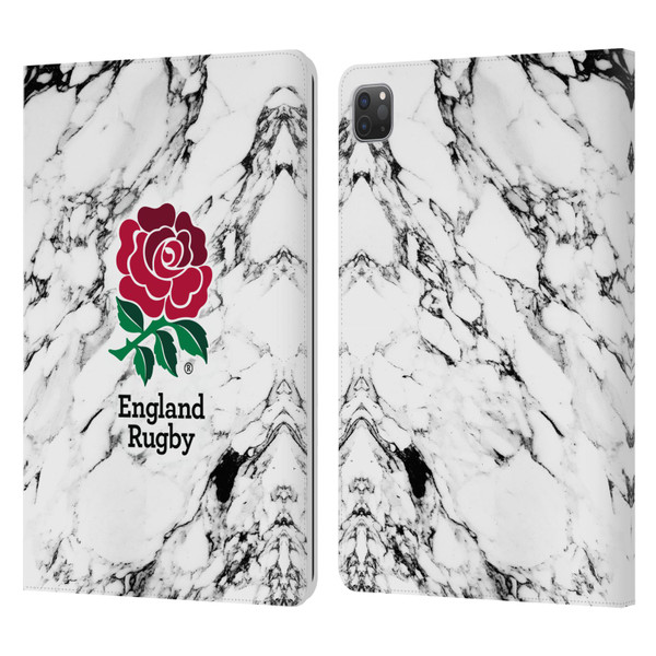 England Rugby Union Marble White Leather Book Wallet Case Cover For Apple iPad Pro 11 2020 / 2021 / 2022