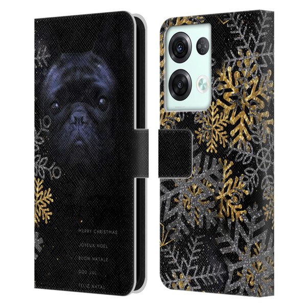 Klaudia Senator French Bulldog 2 Snow Flakes Leather Book Wallet Case Cover For OPPO Reno8 Pro