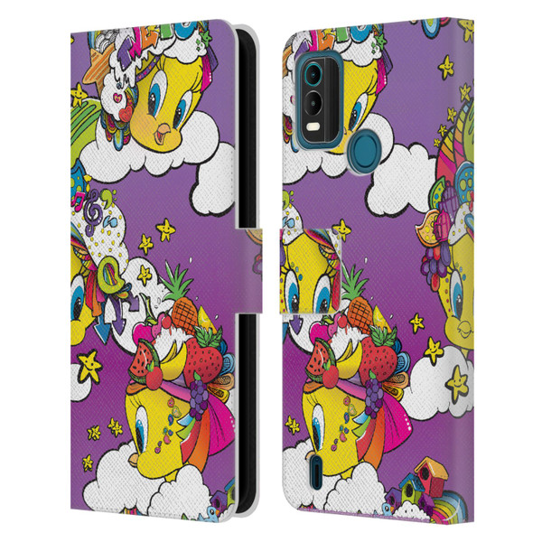 Looney Tunes Patterns Tweety Purple Leather Book Wallet Case Cover For Nokia G11 Plus