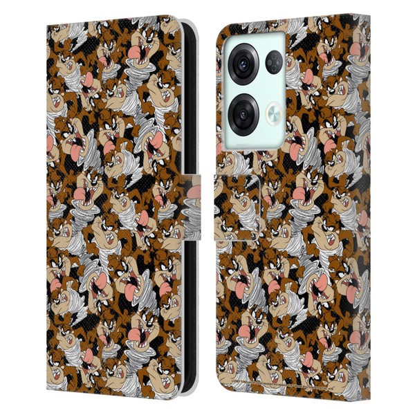 Looney Tunes Patterns Tasmanian Devil Leather Book Wallet Case Cover For OPPO Reno8 Pro