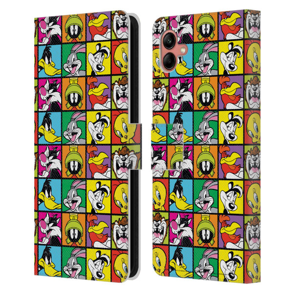 Looney Tunes Patterns Tiles Leather Book Wallet Case Cover For Samsung Galaxy A04 (2022)