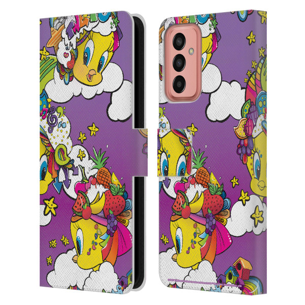 Looney Tunes Patterns Tweety Purple Leather Book Wallet Case Cover For Samsung Galaxy M13 (2022)