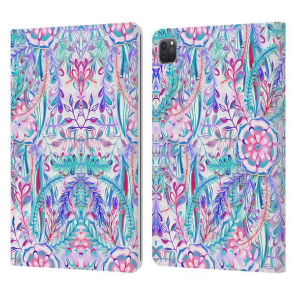 Micklyn Le Feuvre Florals Burst in Pink and Teal Leather Book Wallet Case Cover For Apple iPad Pro 11 2020 / 2021 / 2022