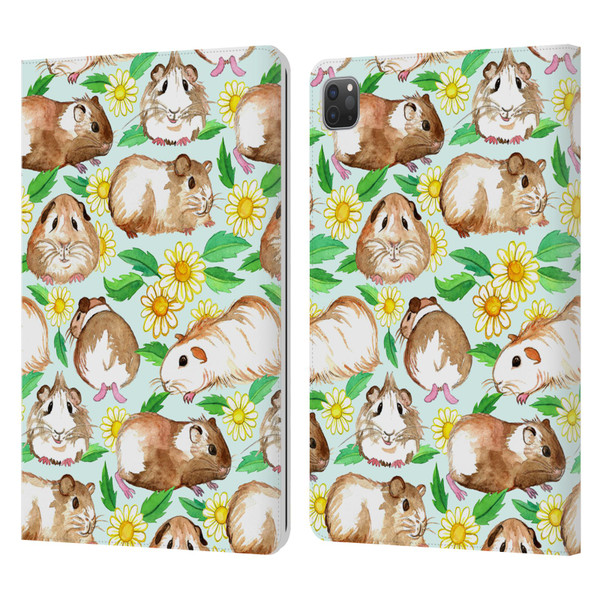 Micklyn Le Feuvre Patterns 2 Guinea Pigs And Daisies In Watercolour On Mint Leather Book Wallet Case Cover For Apple iPad Pro 11 2020 / 2021 / 2022