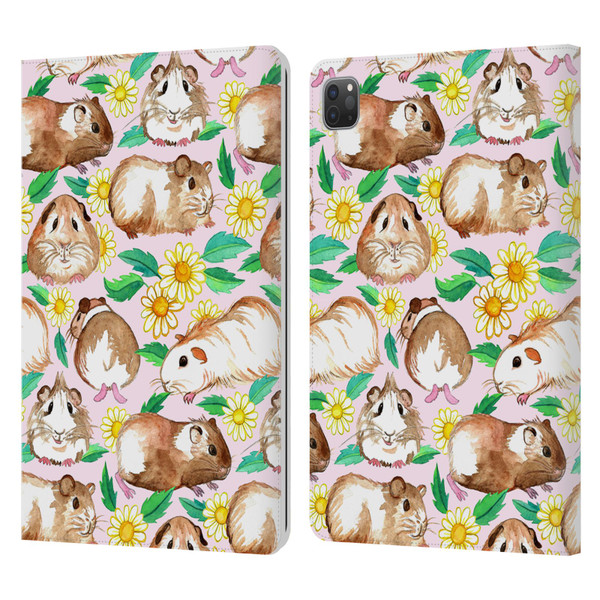 Micklyn Le Feuvre Patterns 2 Guinea Pigs And Daisies In Watercolour On Pink Leather Book Wallet Case Cover For Apple iPad Pro 11 2020 / 2021 / 2022