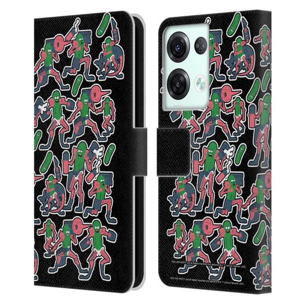Rick And Morty Season 3 Character Art Pickle Rick Stickers Print Leather Book Wallet Case Cover For OPPO Reno8 Pro