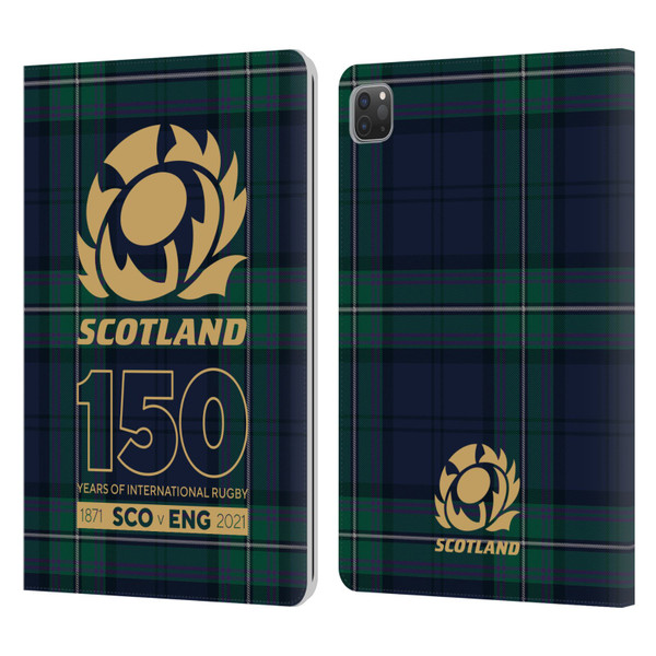Scotland Rugby 150th Anniversary Tartan Leather Book Wallet Case Cover For Apple iPad Pro 11 2020 / 2021 / 2022