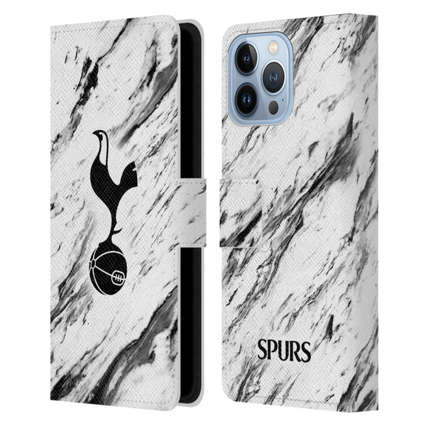 Tottenham Hotspur F.C. Badge Black And White Marble Leather Book Wallet Case Cover For Apple iPhone 13 Pro Max