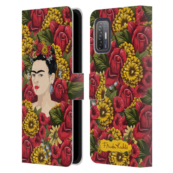 Frida Kahlo Red Florals Portrait Pattern Leather Book Wallet Case Cover For HTC Desire 21 Pro 5G