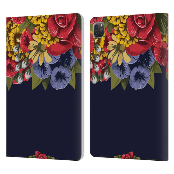 Frida Kahlo Red Florals Blooms Leather Book Wallet Case Cover For Apple iPad Pro 11 2020 / 2021 / 2022