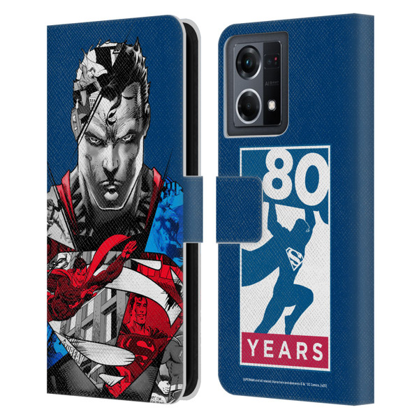 Superman DC Comics 80th Anniversary Collage Leather Book Wallet Case Cover For OPPO Reno8 4G