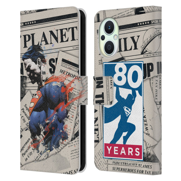 Superman DC Comics 80th Anniversary Newspaper Leather Book Wallet Case Cover For OPPO Reno8 Lite
