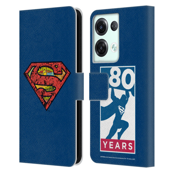 Superman DC Comics 80th Anniversary Logo Leather Book Wallet Case Cover For OPPO Reno8 Pro