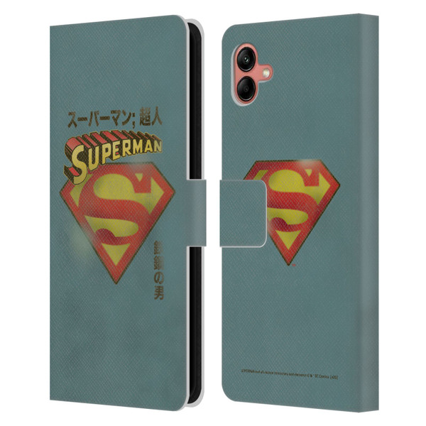 Superman DC Comics Vintage Fashion Japanese Logo Leather Book Wallet Case Cover For Samsung Galaxy A04 (2022)
