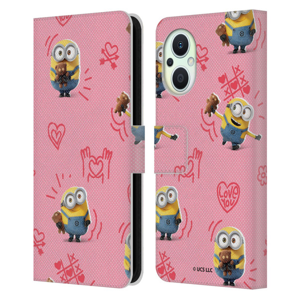 Minions Rise of Gru(2021) Valentines 2021 Bob Pattern Leather Book Wallet Case Cover For OPPO Reno8 Lite