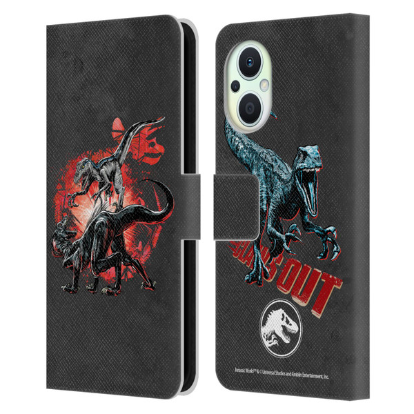 Jurassic World Fallen Kingdom Key Art Raptors Battle Leather Book Wallet Case Cover For OPPO Reno8 Lite