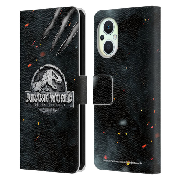 Jurassic World Fallen Kingdom Logo Dinosaur Claw Leather Book Wallet Case Cover For OPPO Reno8 Lite