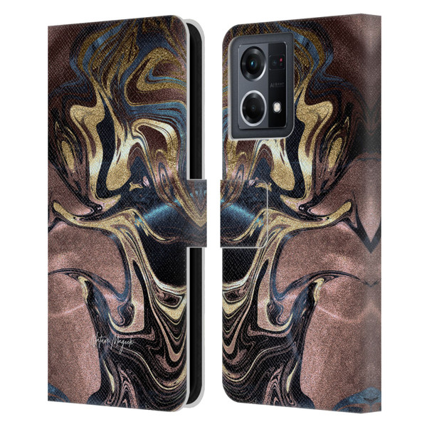 Nature Magick Luxe Gold Marble Metallic Gold Leather Book Wallet Case Cover For OPPO Reno8 4G