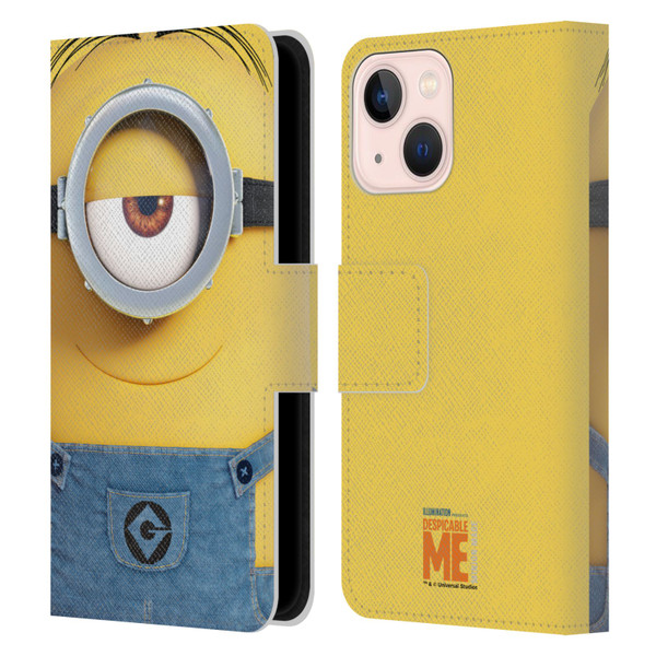 Despicable Me Full Face Minions Stuart Leather Book Wallet Case Cover For Apple iPhone 13 Mini