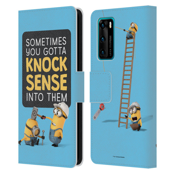 Despicable Me Funny Minions Knock Sense Leather Book Wallet Case Cover For Huawei P40 5G