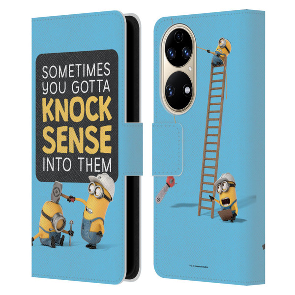 Despicable Me Funny Minions Knock Sense Leather Book Wallet Case Cover For Huawei P50